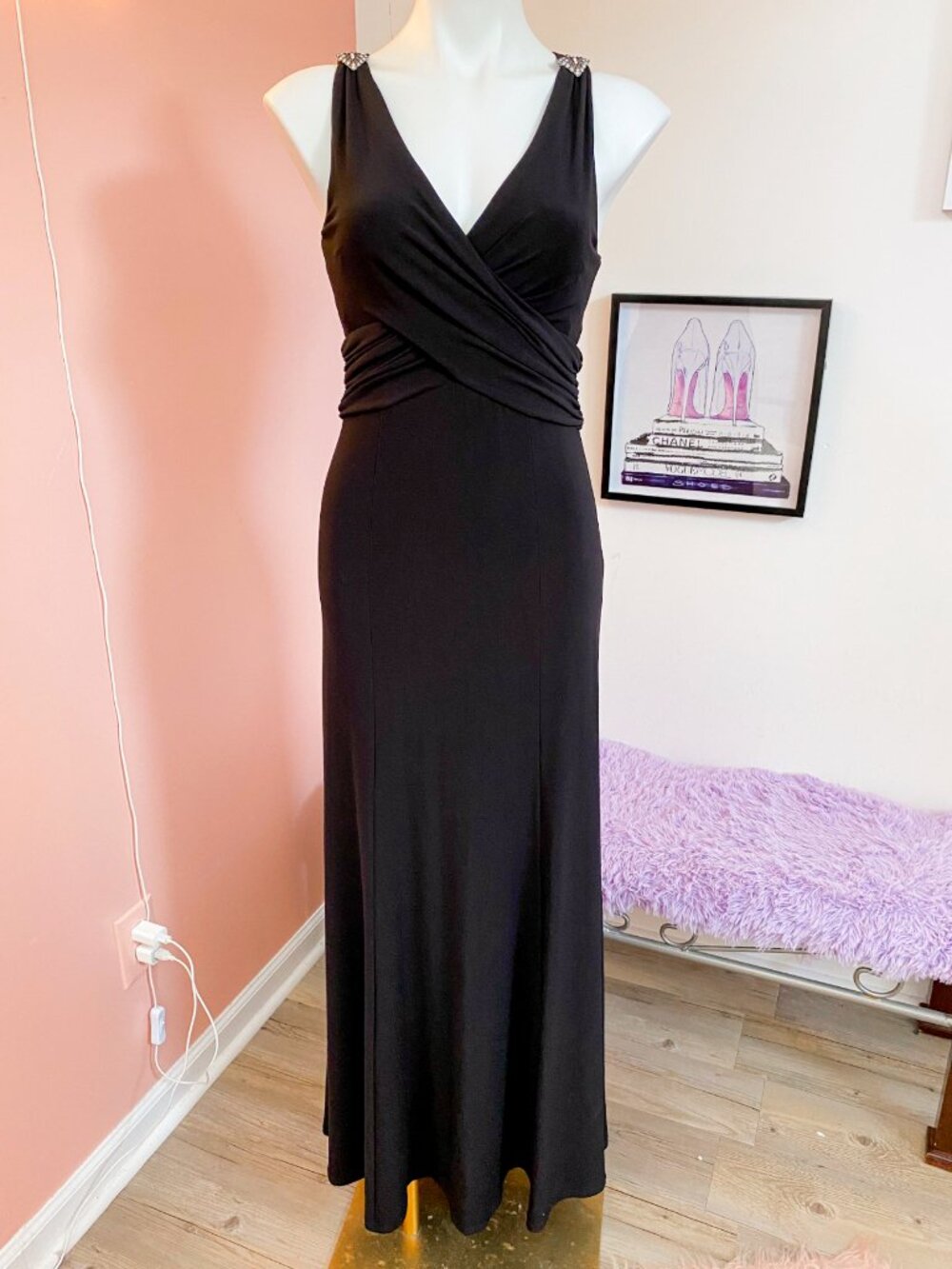 Lauren Ralph Lauren Evening Black Formal Brooch Twist Detail Dress Size 6